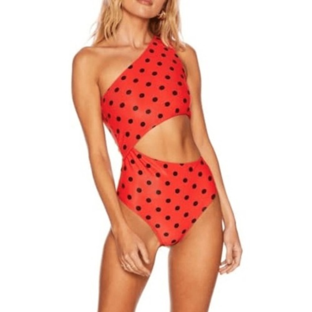 Beach Riot Celine One Piece Polka Dot Red Black Size Extra Small NEW